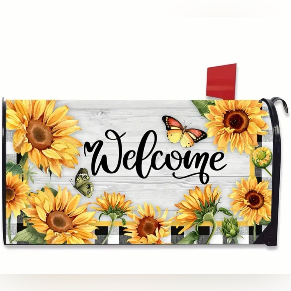 Mailbox Cover, Sunflower/Butterfly Print, Mailbox Cover, Fits Standard Mailbox.